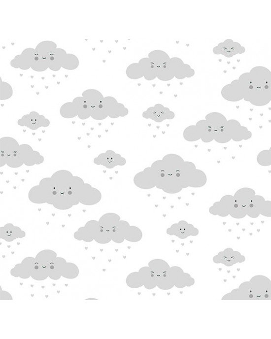 Tecido Estampado Nuvem cor - 09 (Branco com Cinza)