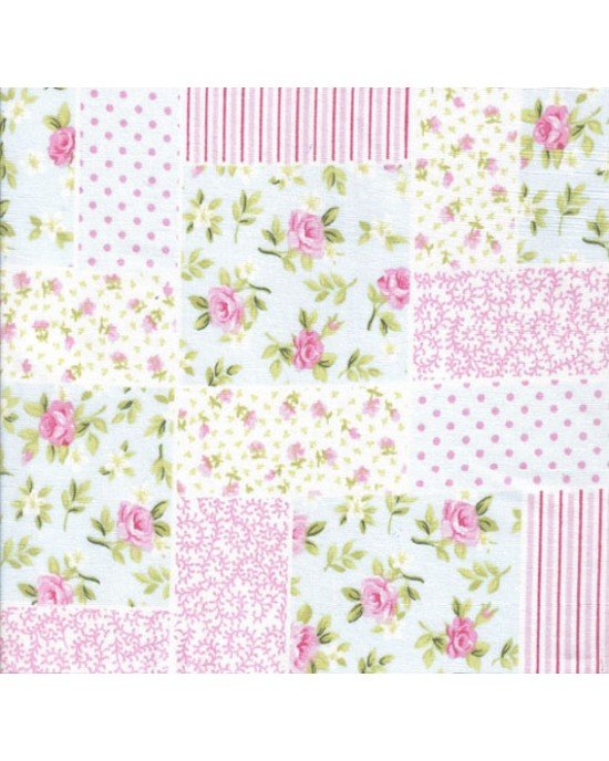 Tecido Estampado Patch Lucinha cor - 01 (Azul Com Rosa)